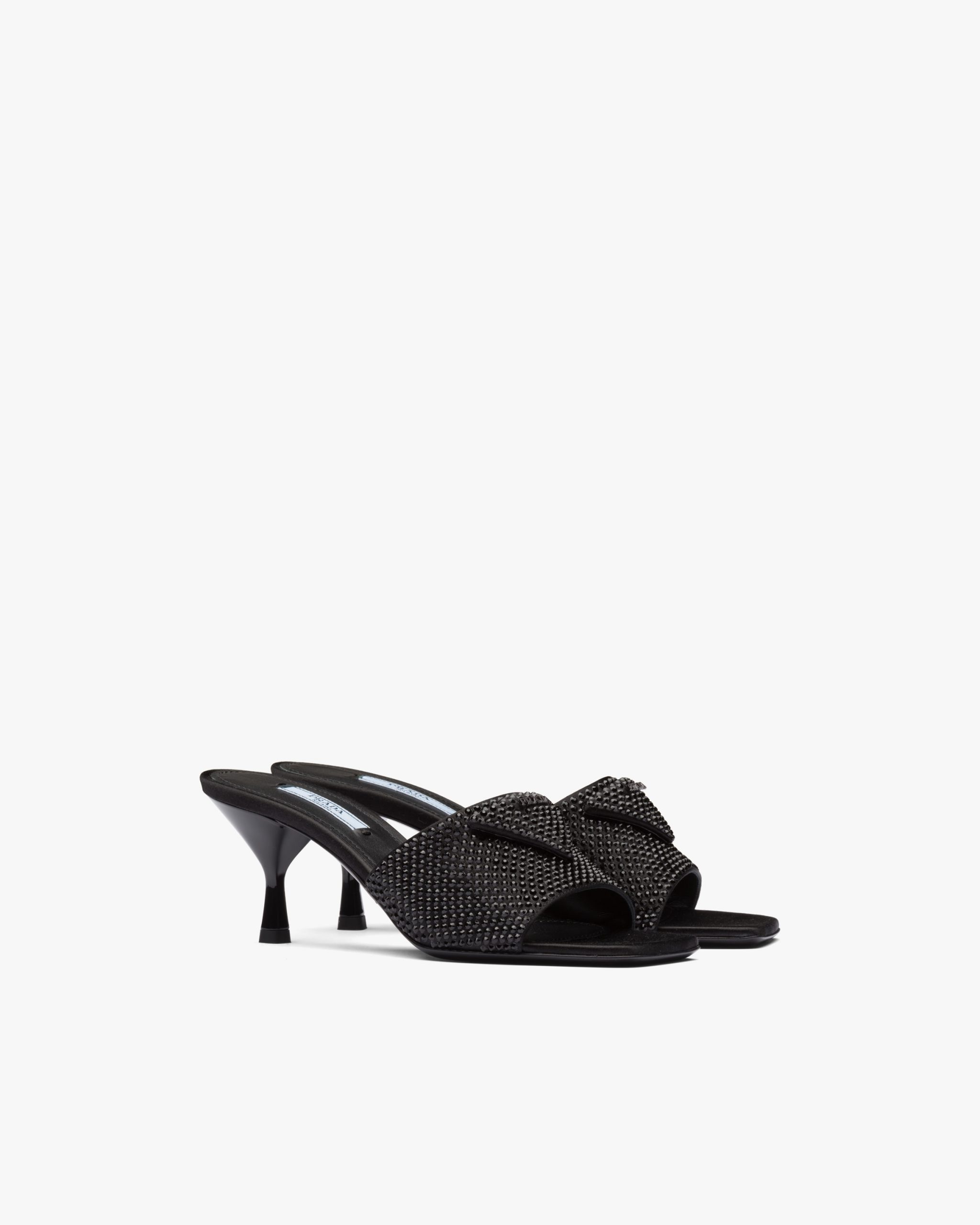 Black Satin sandals with crystals