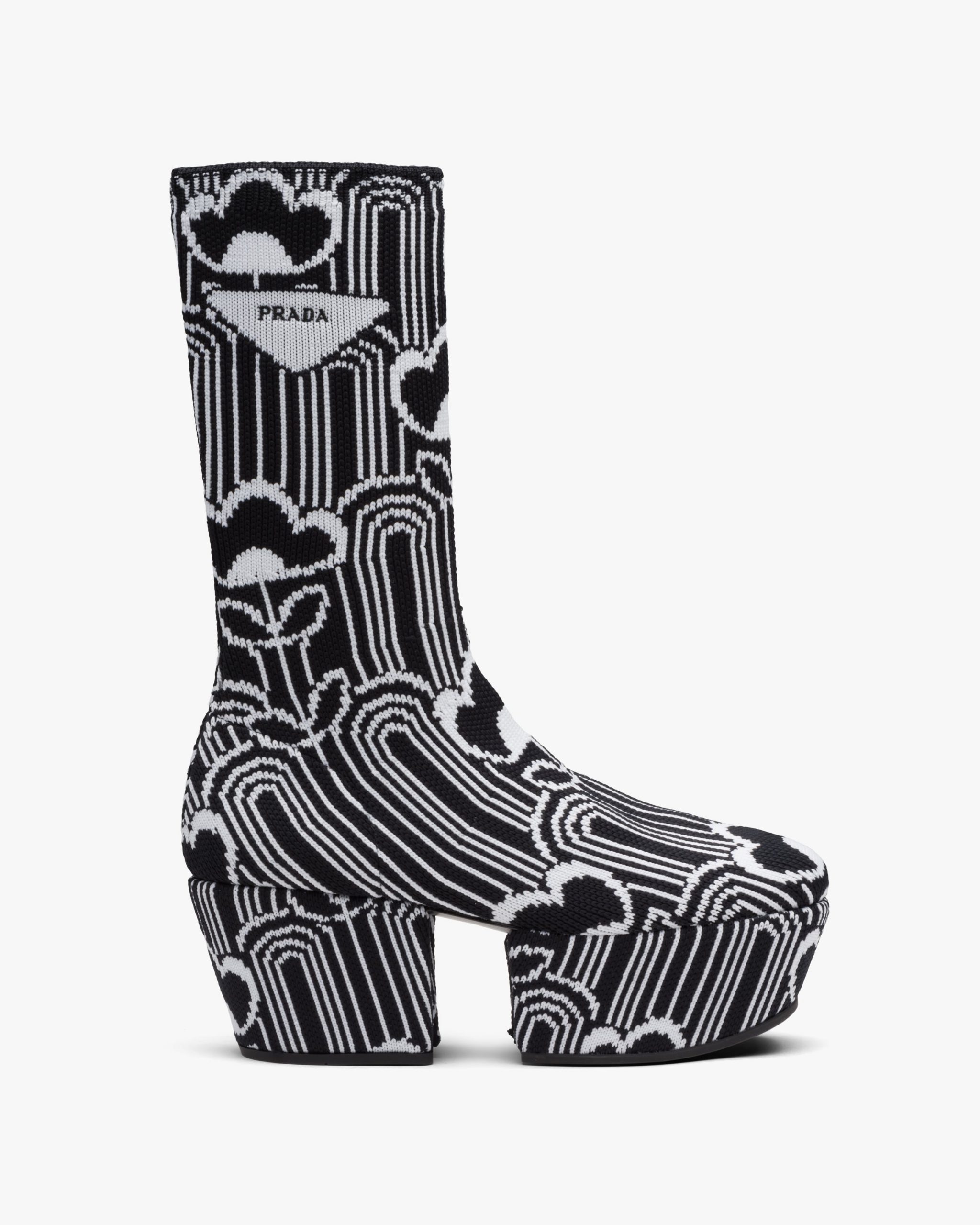 Black/white Jacquard knit platform boots - Image 2