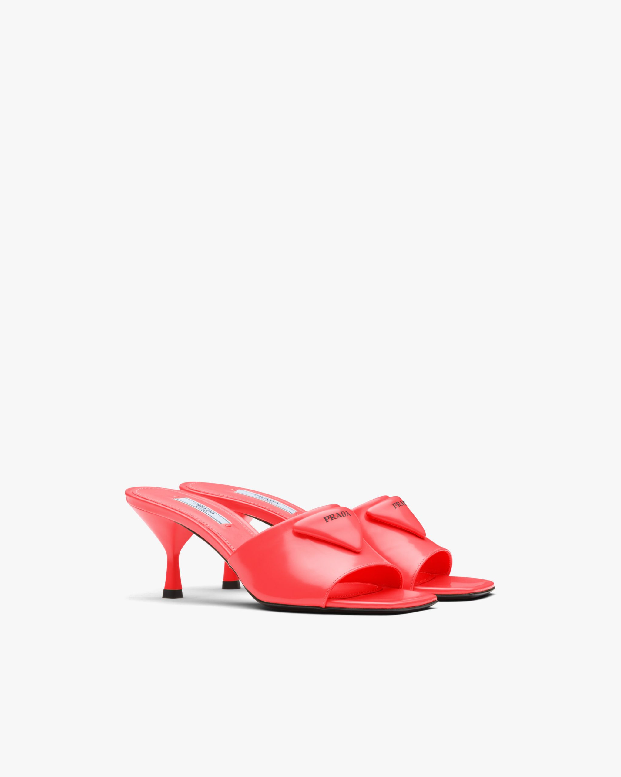 Coral Brushed leather mid-heeled slides