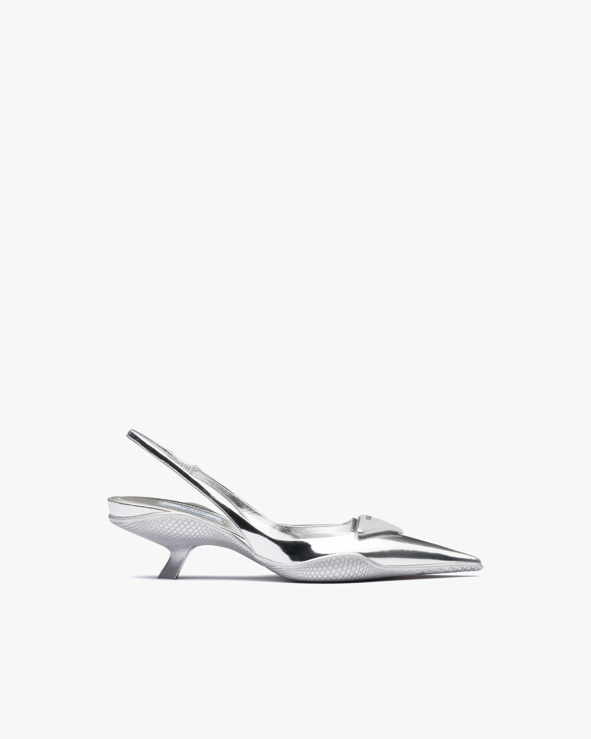 Silver Brushed leather slingback pumps - Image 2