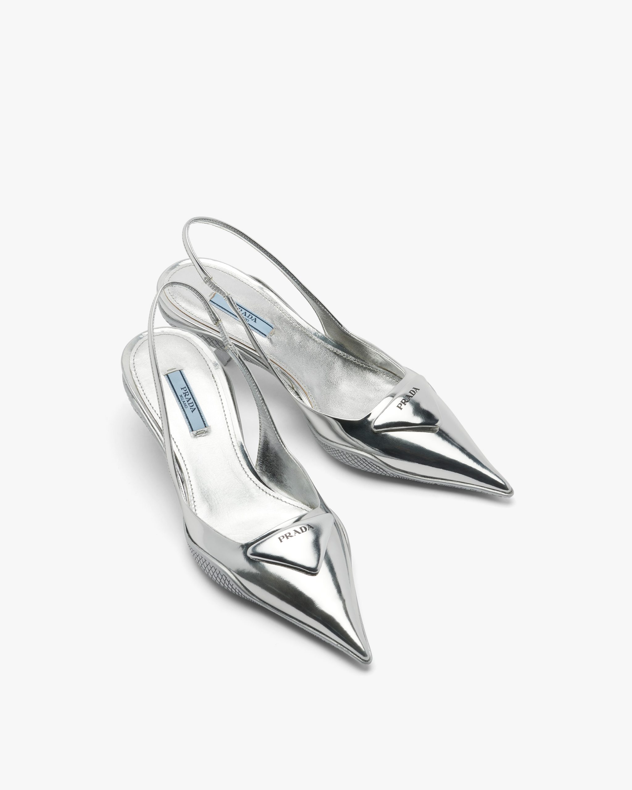 Silver Brushed leather slingback pumps - Image 4