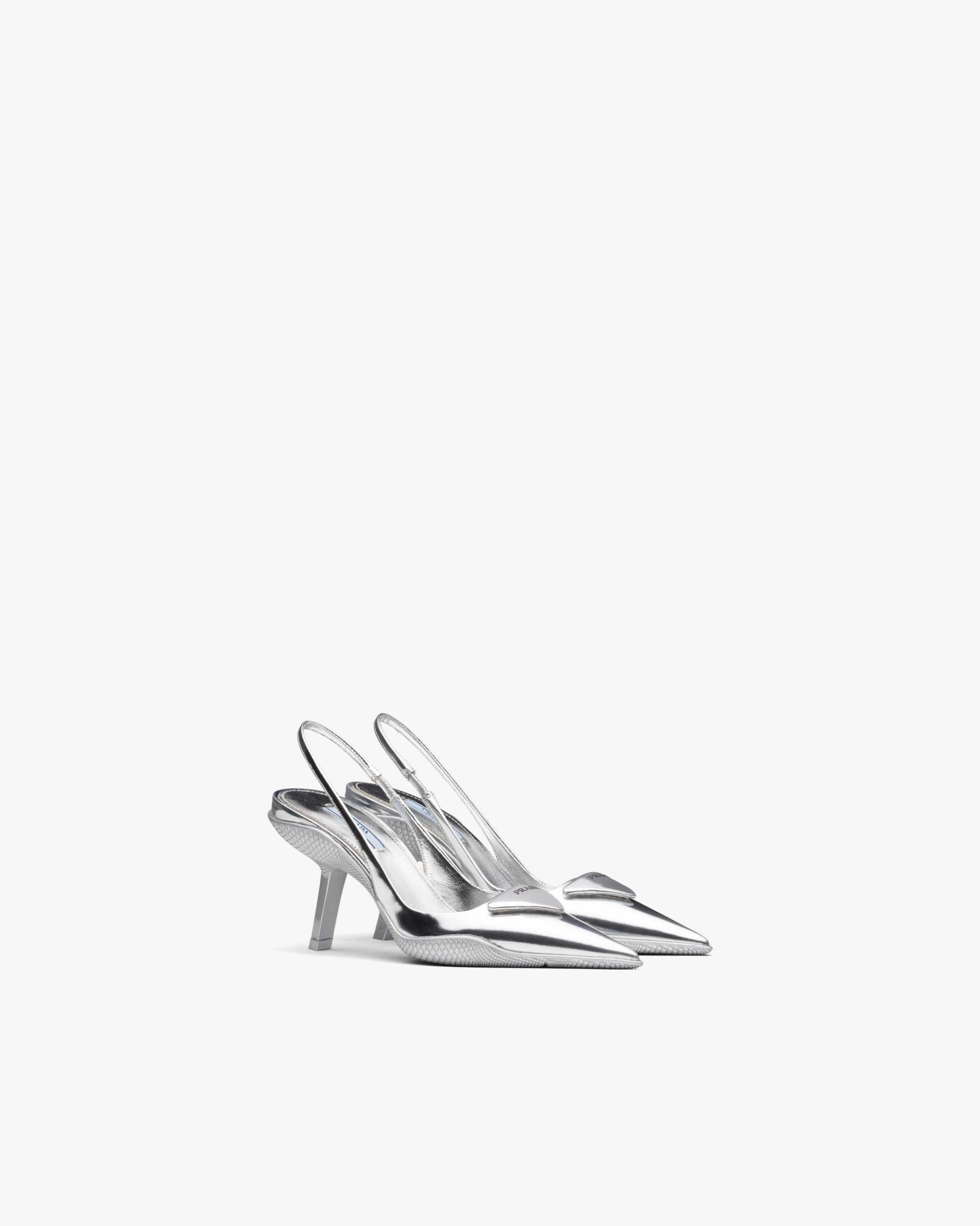 Silver Brushed leather slingback pumps