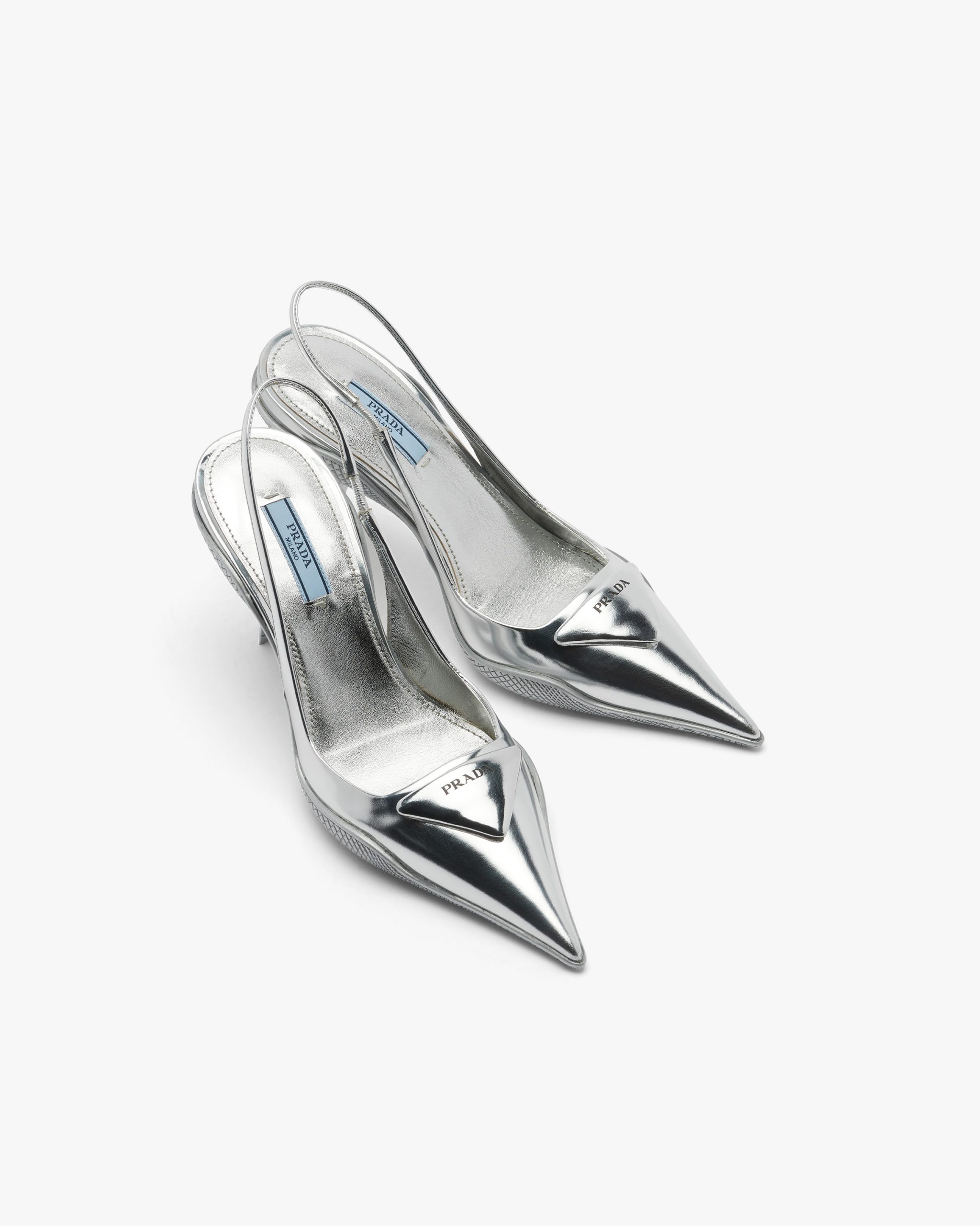 Silver Brushed leather slingback pumps - Image 4