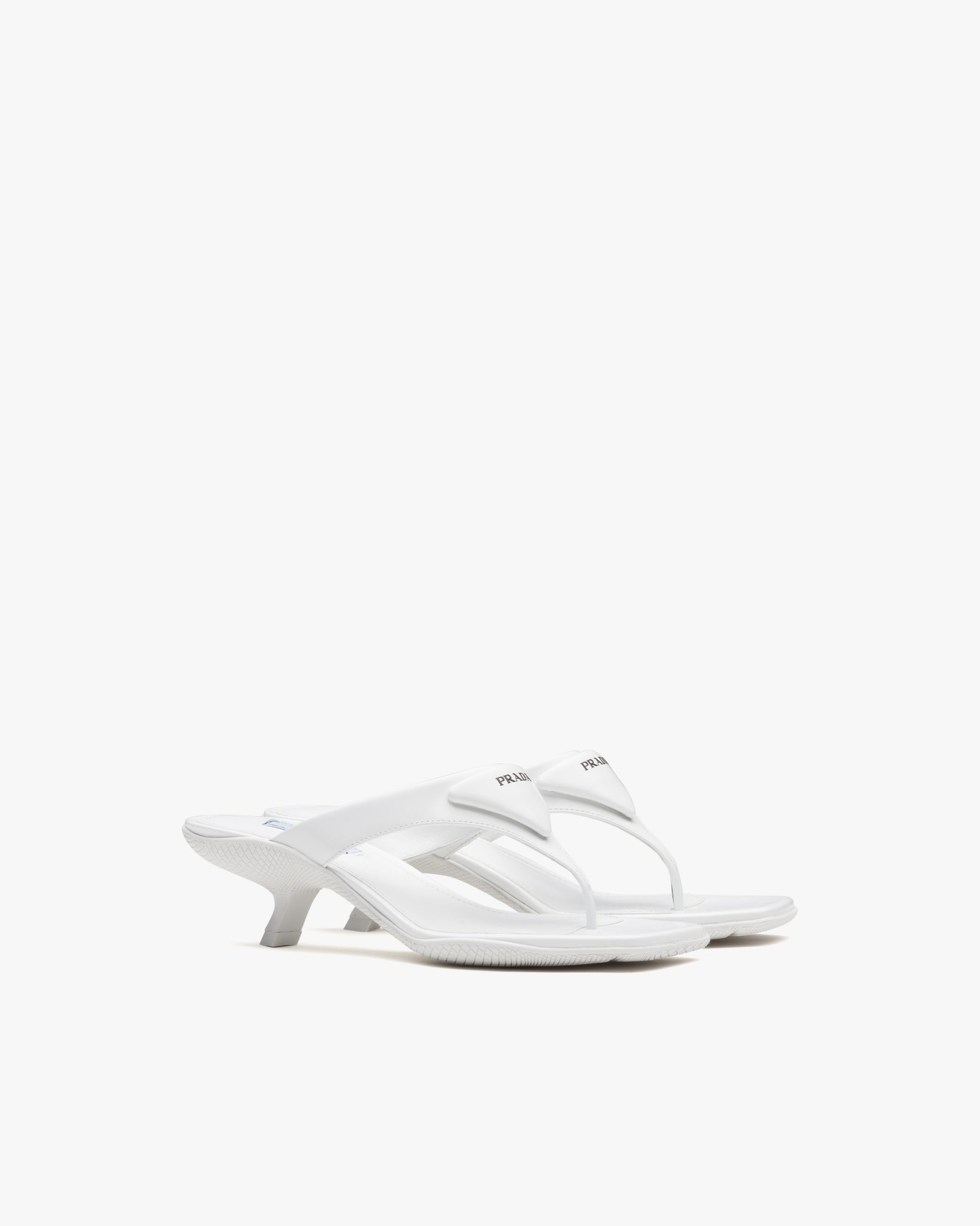 White Brushed leather high-heeled thong sandals