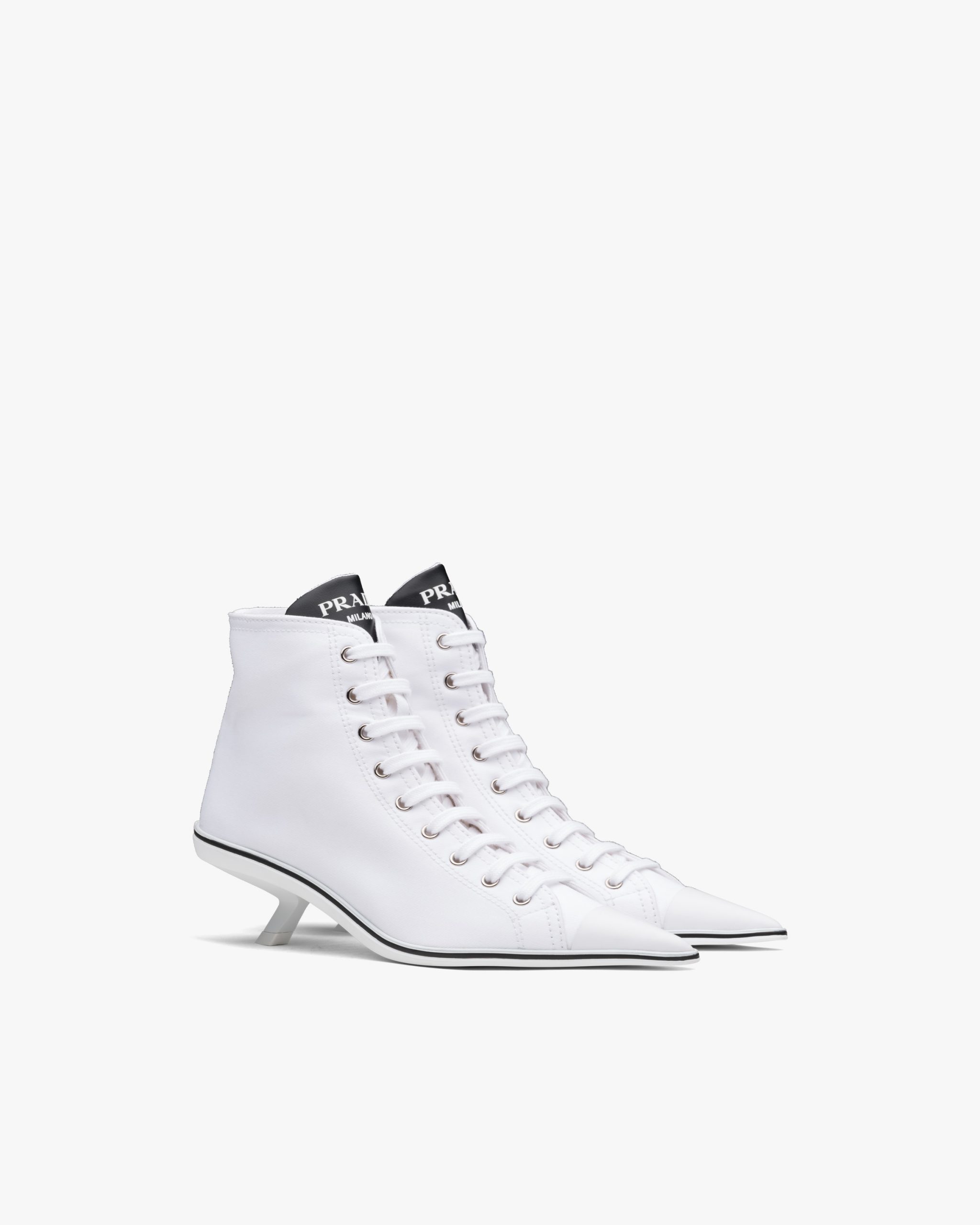 White Prada Synthesis heeled high-top sneakers