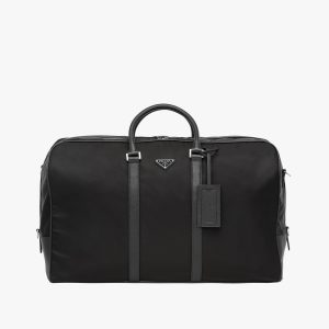 Black Re-Nylon and Saffiano leather duffle bag